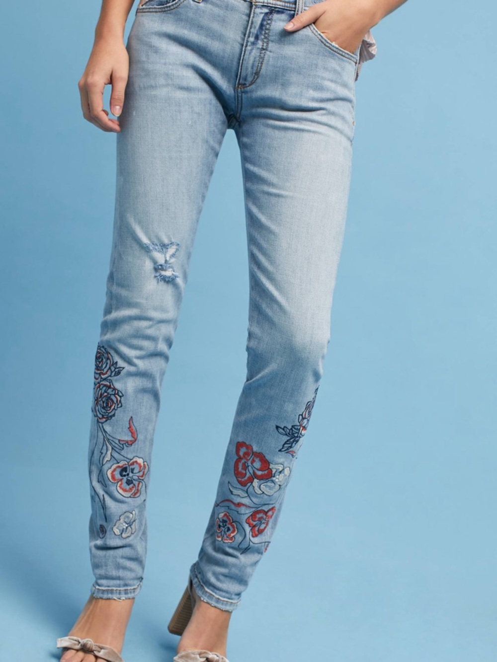 Pilcro Mid-Rise Embroidered Floral Slim Boyfriend Jeans